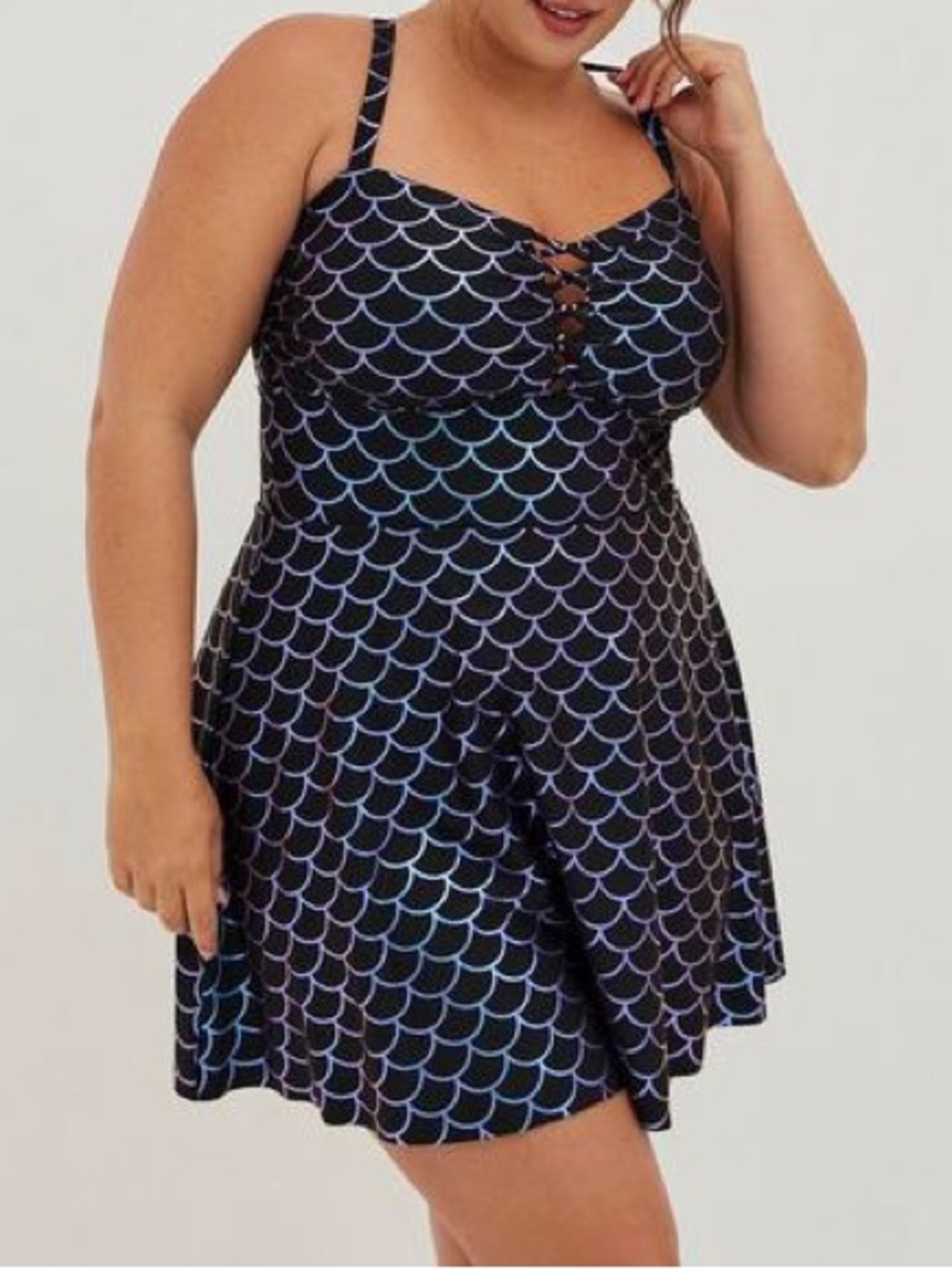 EUC! Torrid Wireless Long Lattice Front Swim Dress With Brief size 3 3X